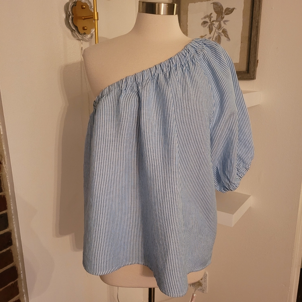 LOFT Light Blue One-Shoulder Blouse